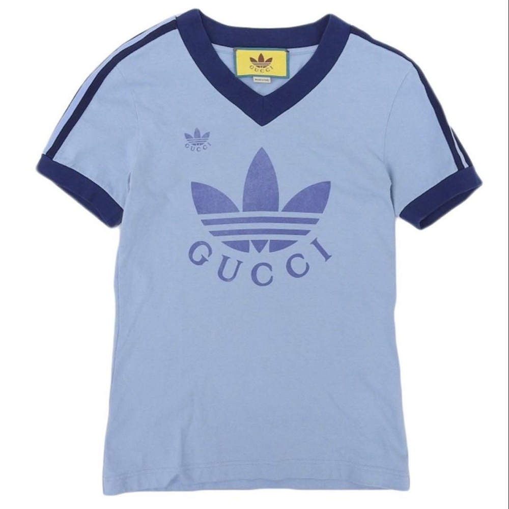 GUCCI x ADIDAS V-neck T-shirt in premium cotton blend
