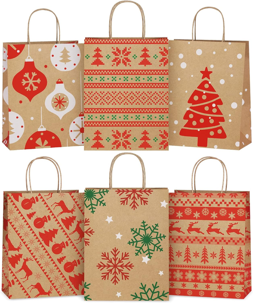 Christmas Gift Bags 24Pcs Variety Kraft Paper Gift Bags Xmas Party Favor Gift Ba