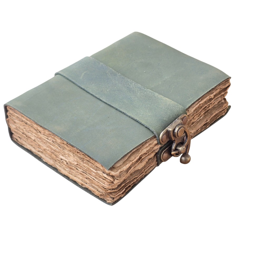 Green Leather Journal with Strap and Metal Closure - 200 Pages