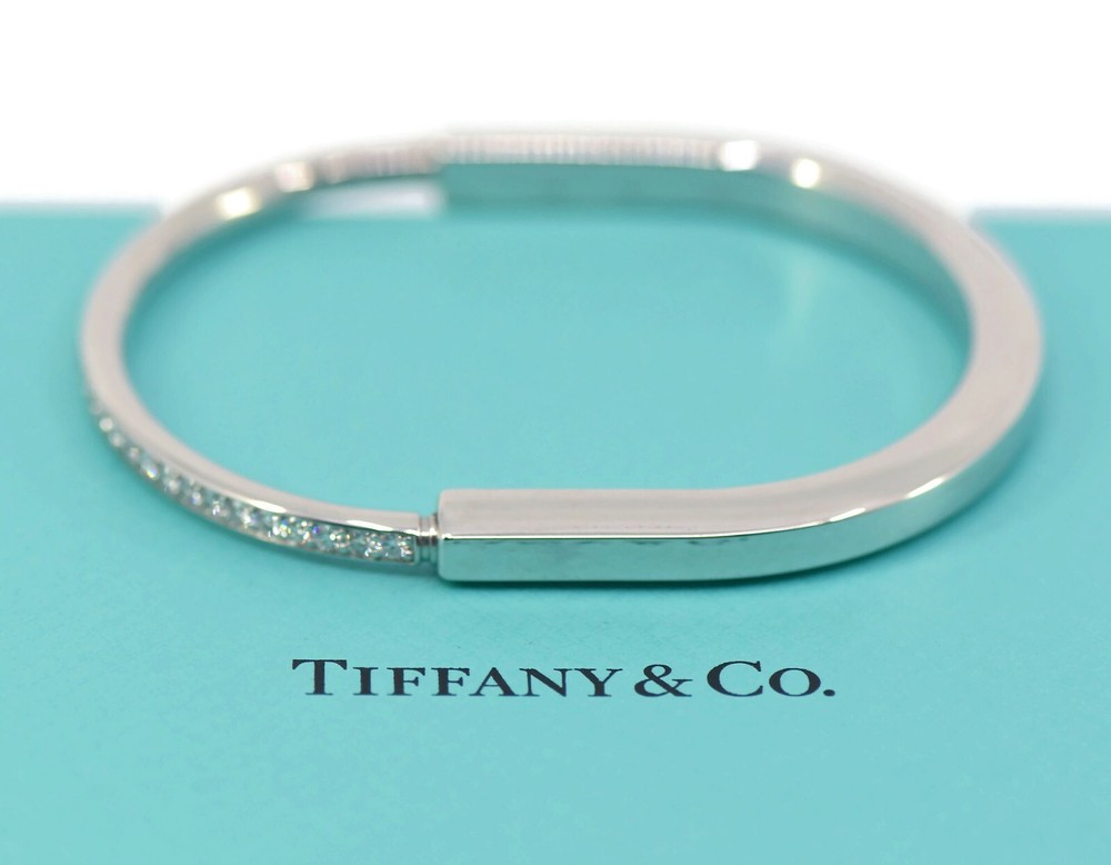 Tiffany & Co Lock Diamond 18K White Gold Bracelet Large