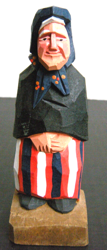 Grandma Babushka Figurine Carved Wood Vintage Farm Folk Art