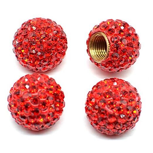 Crystal Rhinestone Car Tire Valve Caps 4 Pack in Red