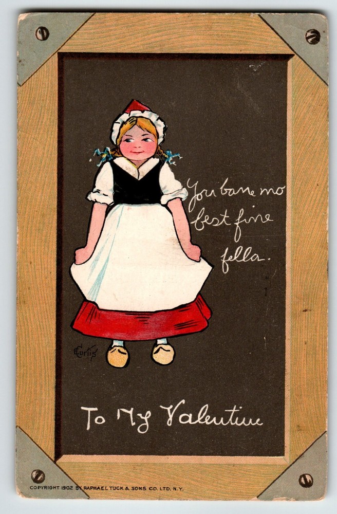 Vintage 1902 Valentines Day Postcard Tuck Signed E Curtis German Girl Greeting