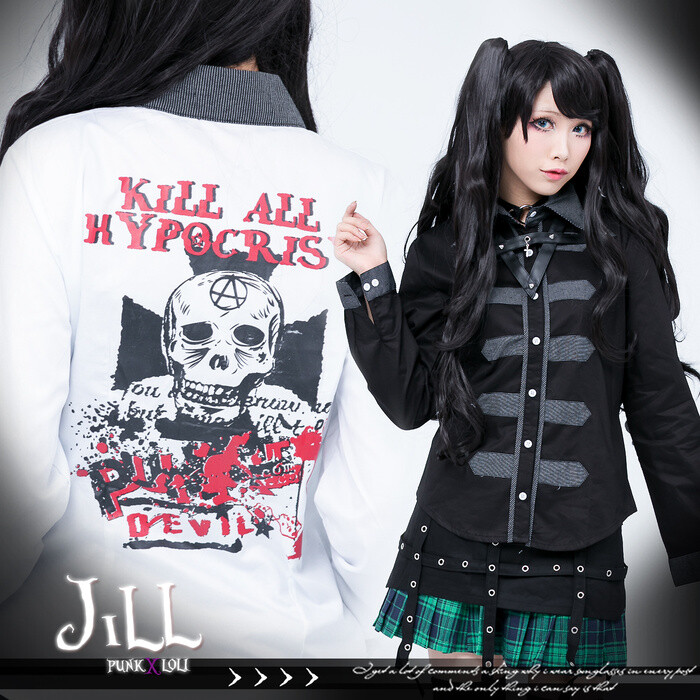 Punk Goth Military Long Sleeve Chiffon Dress Shirt JGGA336-image