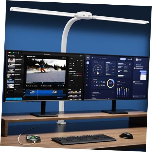Led Desk Lamp with USB Charging Port Architect Task Dual Lamps for clamp_white