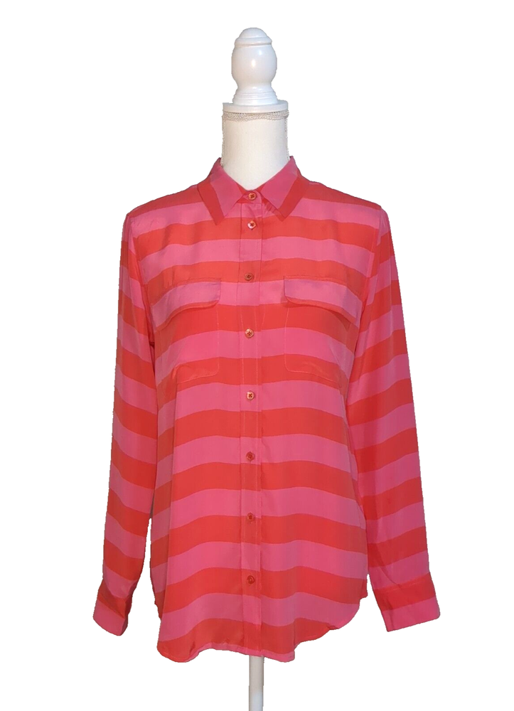Equipment Femme Women's Pink Silk Striped Long Sleeve Button-Up Size S $295