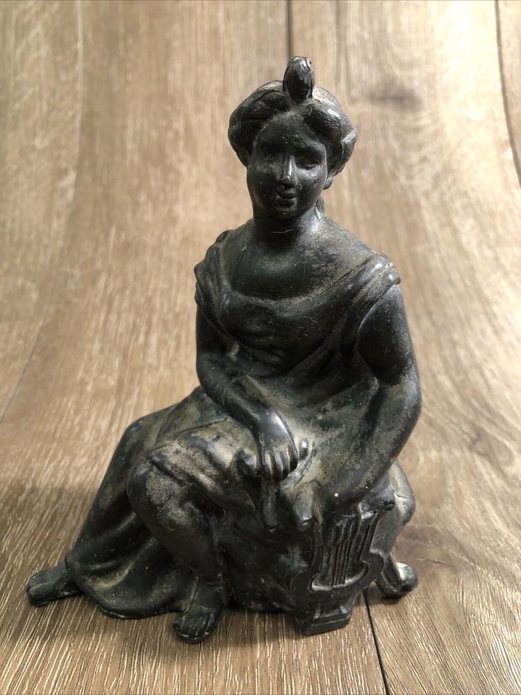 Vintage Cast Metal Renaissance Woman Statue Figure Clock Topper Decoration