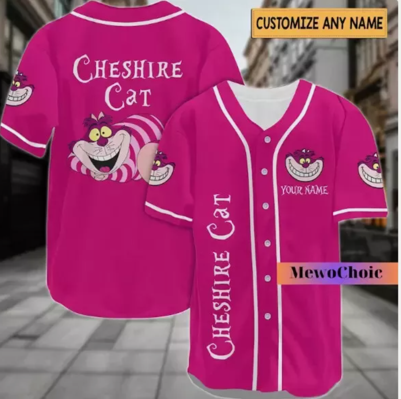 Pink Cheshire Cat 3D Baseball Jersey Shirt Best Gift Full Sizes S-5XL