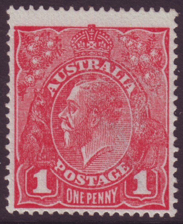 1d Red Rough Paper KGV Stamp with Nick Near Top Left Frame BW72(4)g Unused  