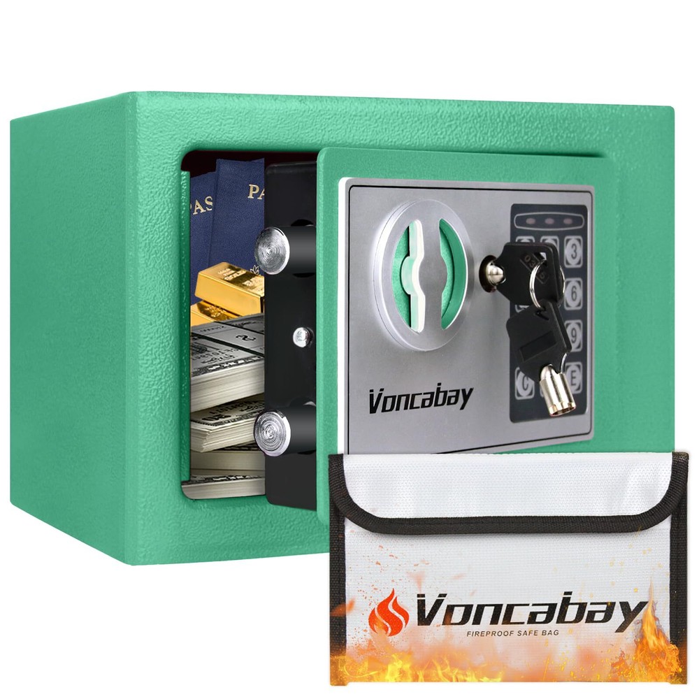 Fireproof Money Safe Box with Digital Keypad Lock and Sensor Light in Green