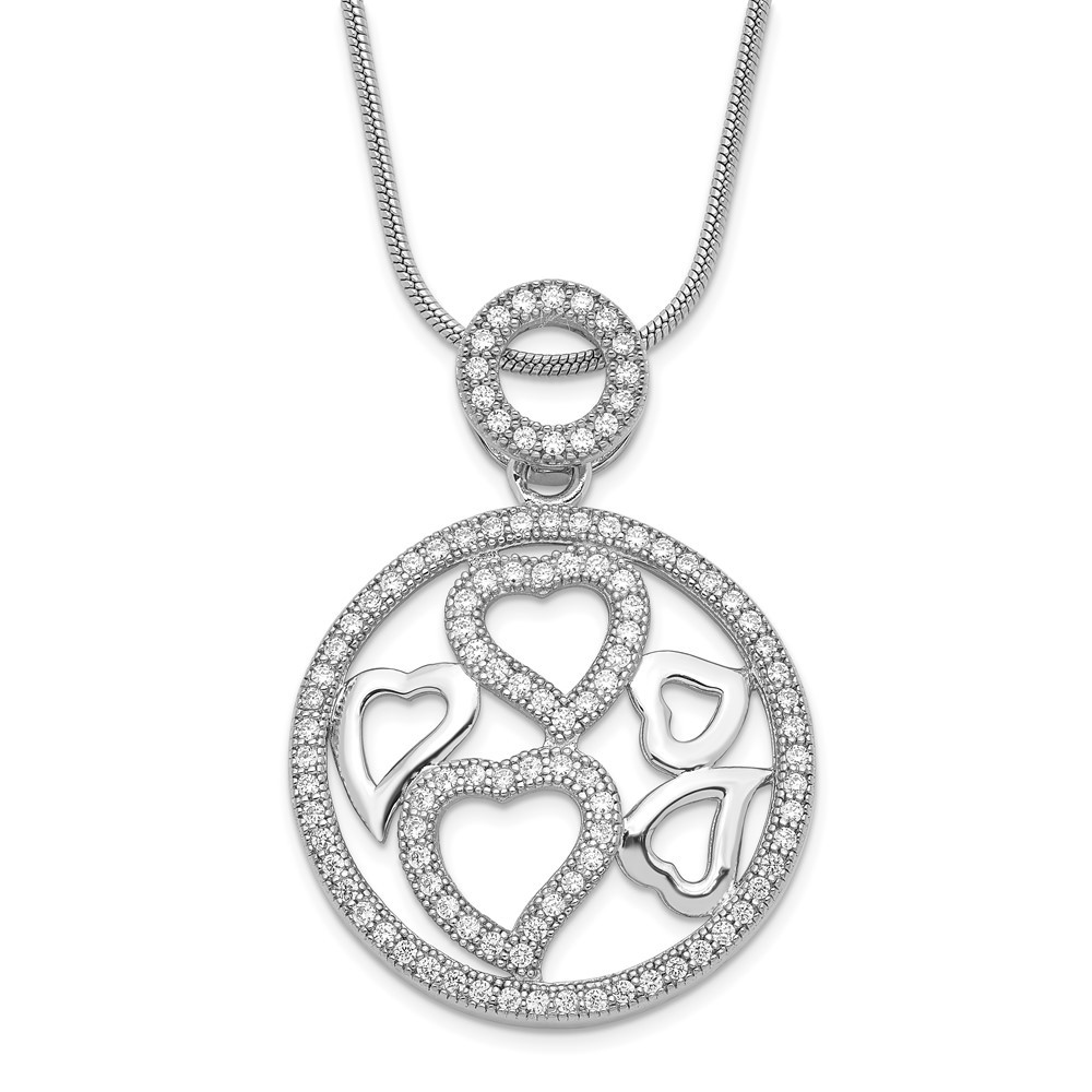 Sterling Silver CZ Brilliant Embers Heart Necklace 20 Inch Polished Finish