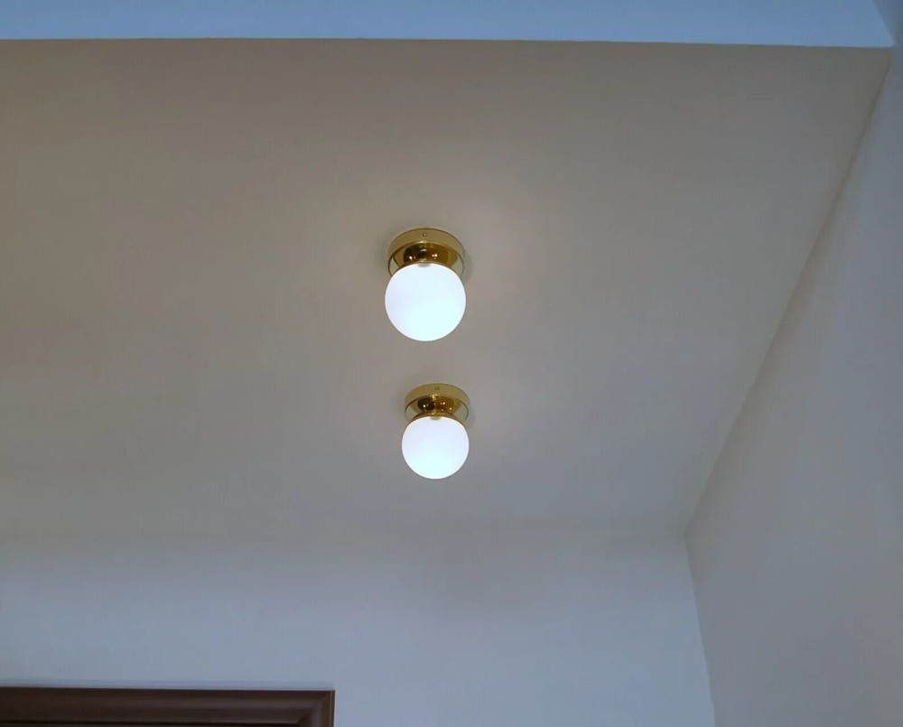 Handmade Italian Brass Globe Shade Wall Sconce Pair Modern Lighting Fixture