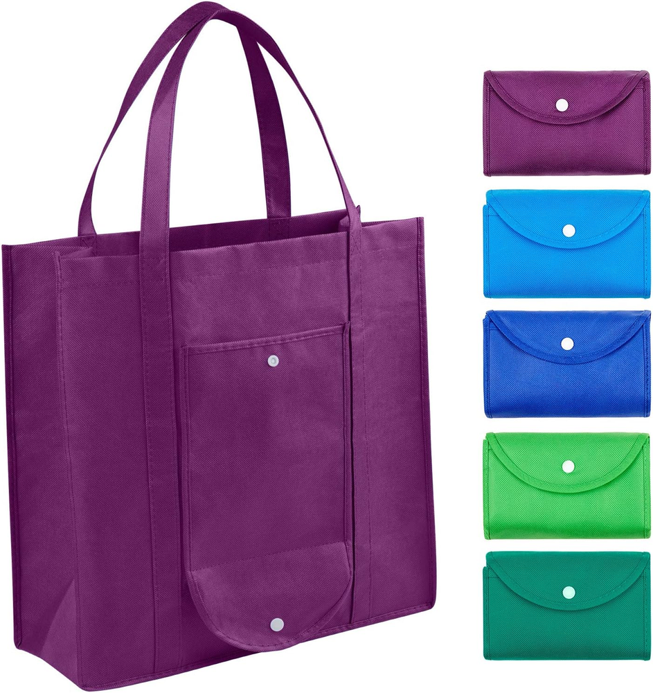 Foldable Reusable Shopping Bags Set of 5 Compact into Pouch