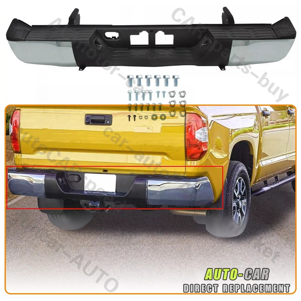 Complete Chrome Steel Rear Bumper Assembly Fits for Toyota Tundra 2014-2021 2019