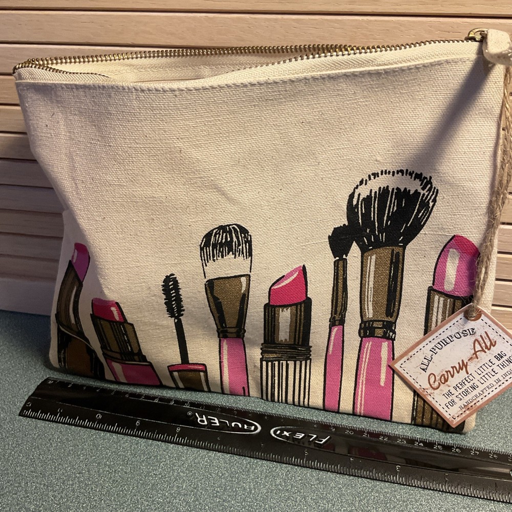 Glittery Floral Makeup Bag with Rhinestone Accents  