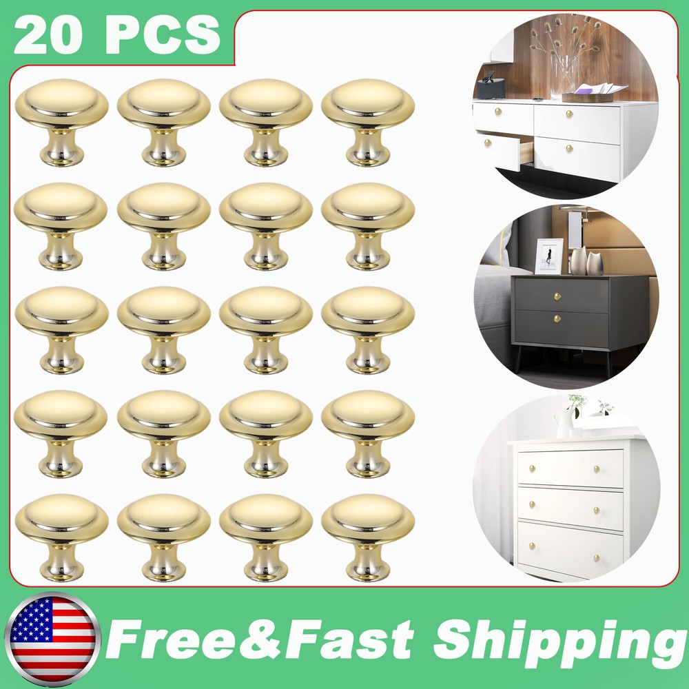 20 X  Gold Kitchen Cabinet Knobs Round Drawer Pulls Stainless Steel Handles US