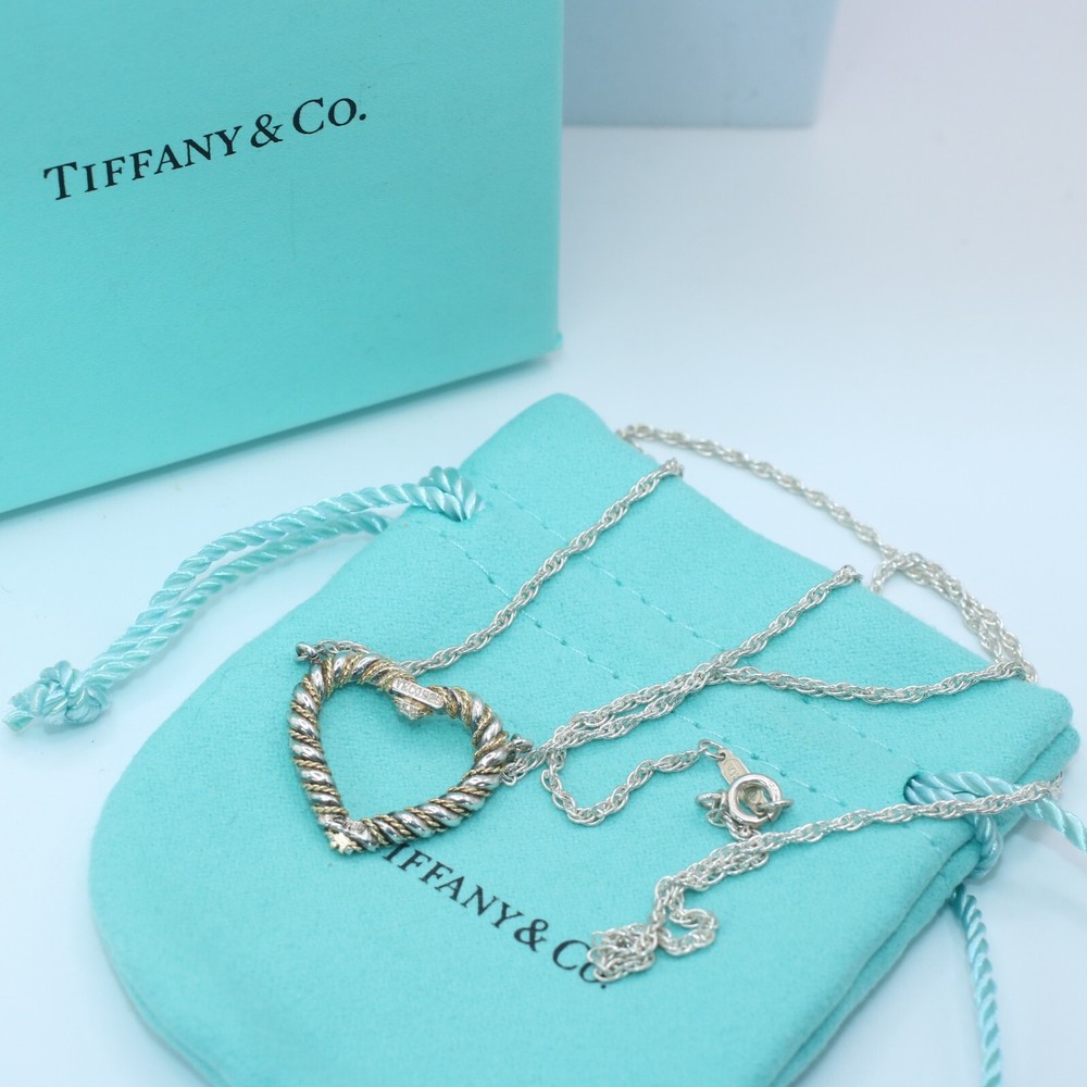 Tiffany & Co. Necklace Silver 925 Gold 18K Rope Chain Heart With Box  #A1111