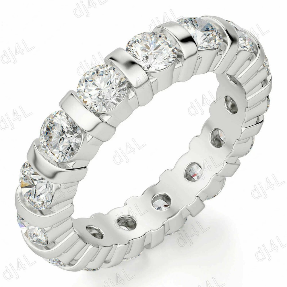 3Ct Round Moissanite Eternity Wedding Band Ring in 925 Sterling Silver Size 5