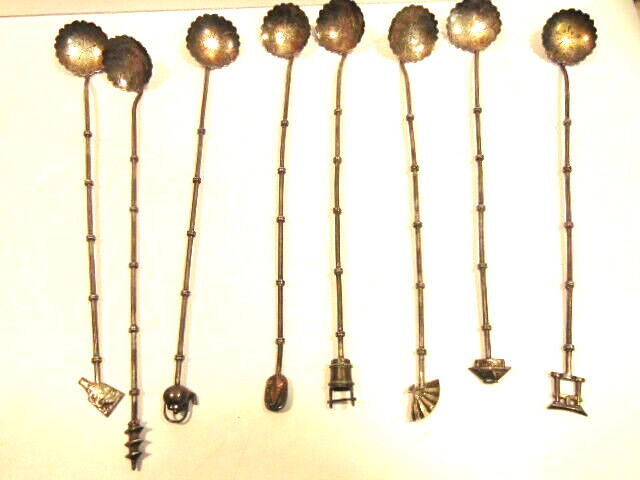 8 tall drink decorative stirring spoons -marked silver 950