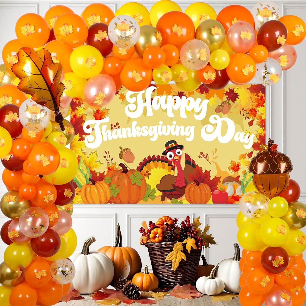 140PCS Thanksgiving Balloon Garland Kit for Party Decor and Photo Backdrops