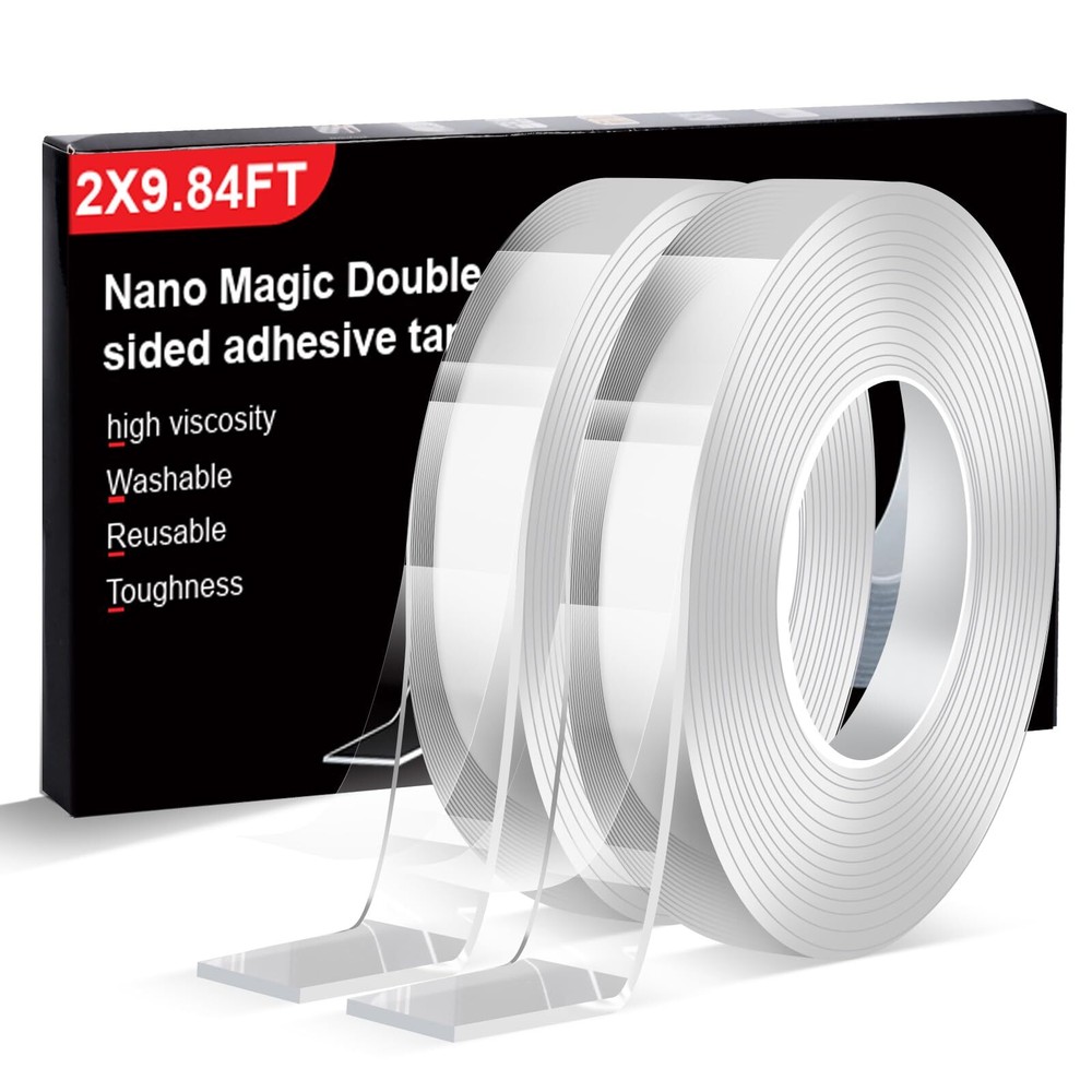 Double Sided Adhesive Tape, 2×9.84FT Heavy Duty Mounting Tape, Washable Reusa...