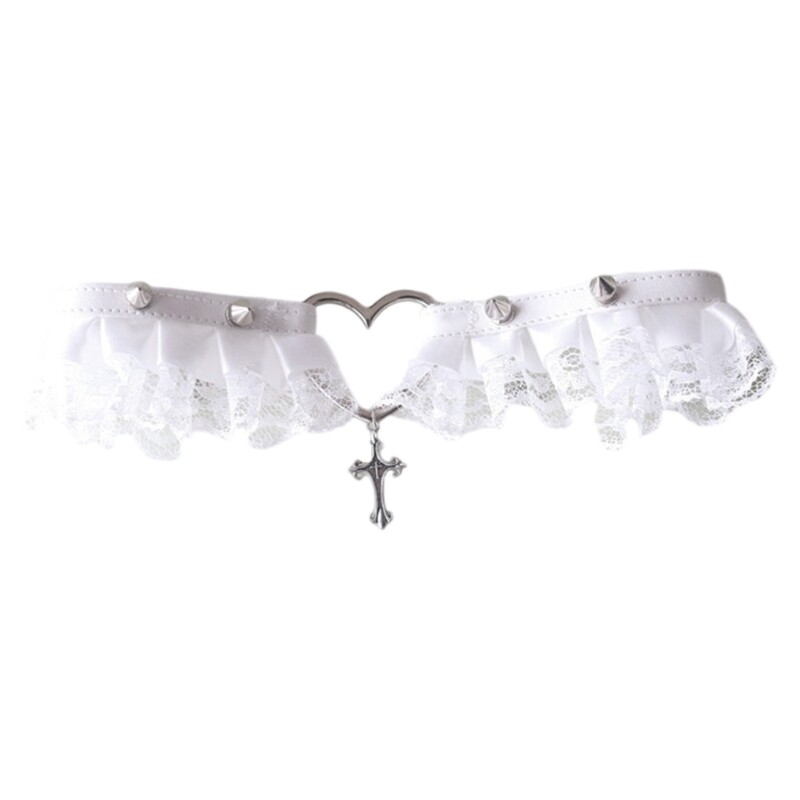 Gothic Choker Necklace Crossed Charm Leather Collar Necklace for Girl Cosplay