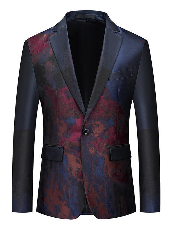 Men's Dark Floral Slim Fit One-Button Performance Suit for Business Casual or Stage Wear