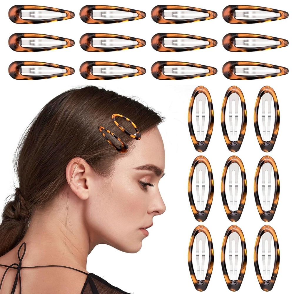 28pcs Non-Slip Tortoise Snap Hair Clips for Women Classic Oval Barrette Hairpins