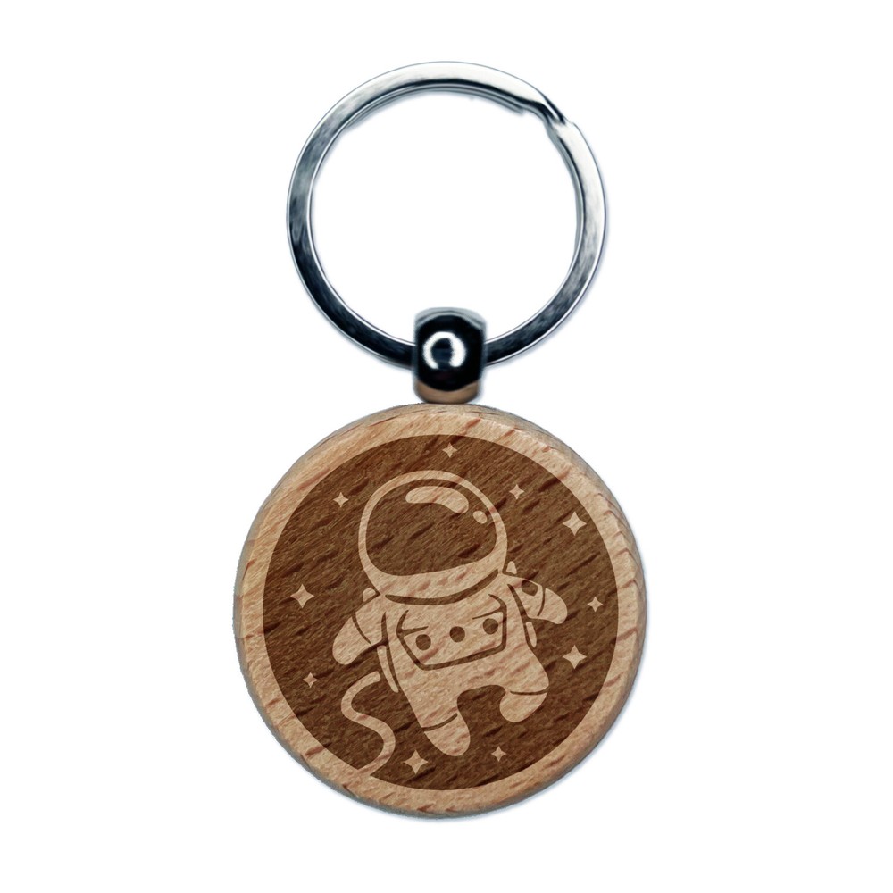 Cute Astronaut Space Engraved Wooden Keychain with Stars  
