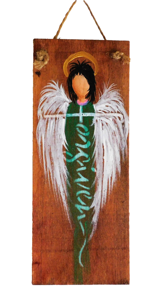 Angel Wood Mini Door Hanger Forgiven Ornament Wings