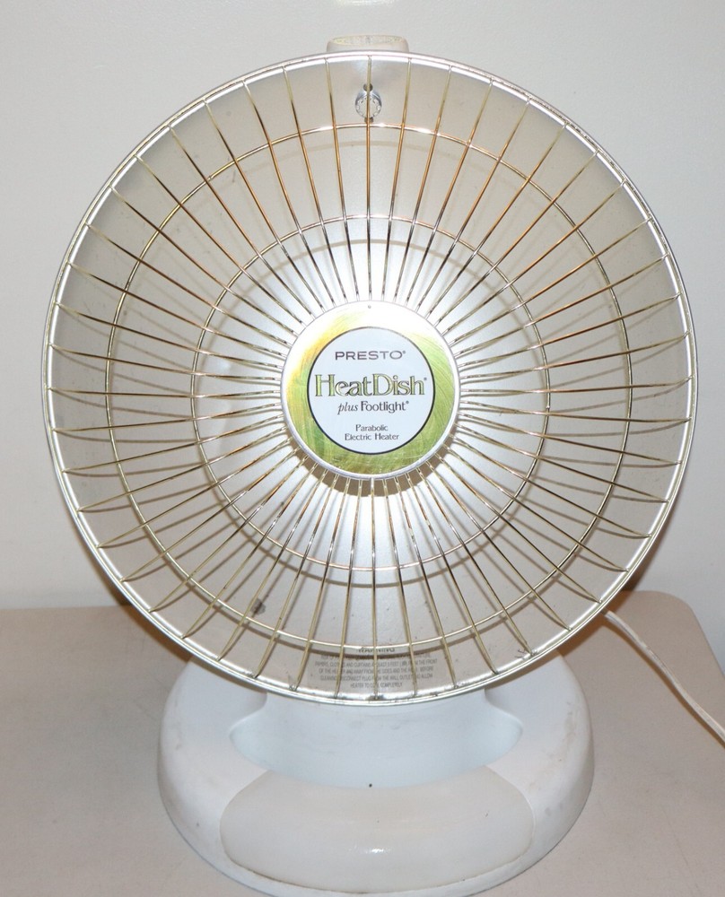 Presto HeatDish Parabolic Electric Heater Portable Plus Foot Light - White