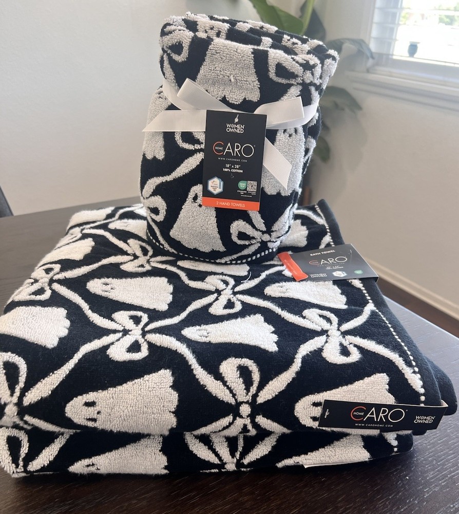 CARO Home Halloween 2025 Ghost Bow Bath Towels Set of 4 New Cotton
