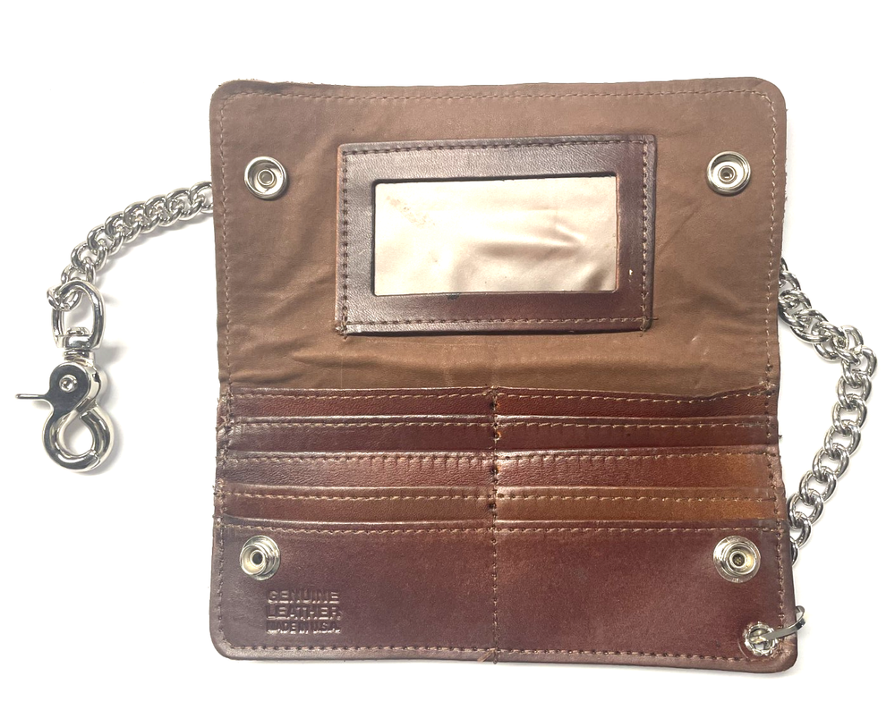 Vintage Brown Leather Biker Wallet with Chain - Made in USA-image