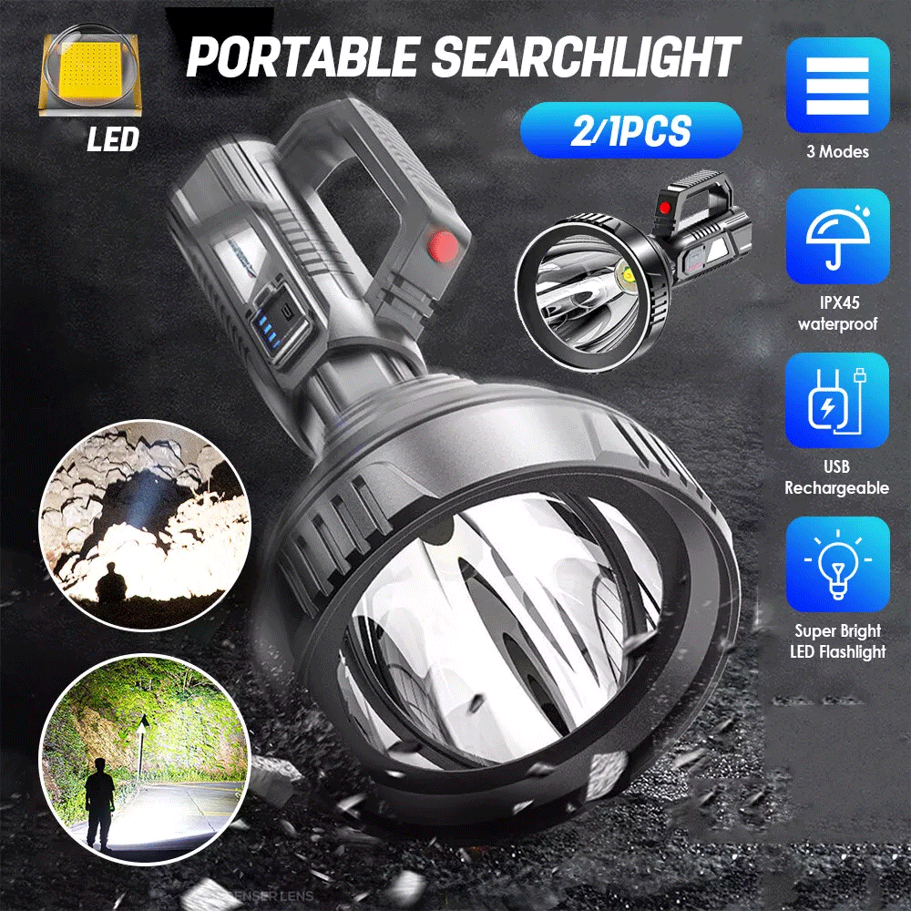 100000 Lumens USB Rechargeable LED Spotlight Searchlight COB Lantern Torch