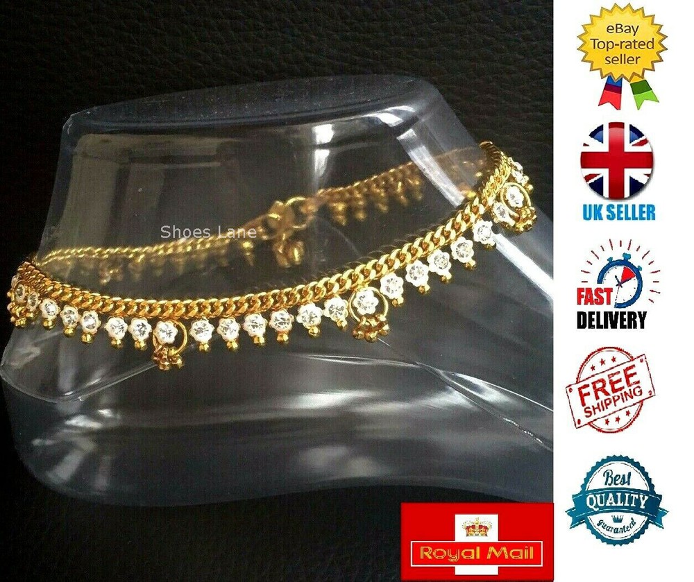 Diamante Anklet Ankle Chain Stunning Indian Payal Bollywood Single or Pair-image