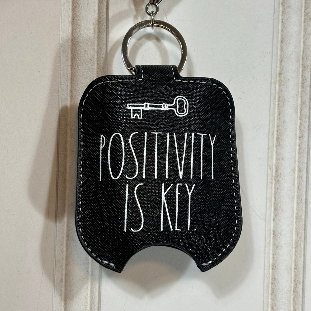 Rae Dunn Positivity Is Key Hand Sanitizer Keychain Black and White  