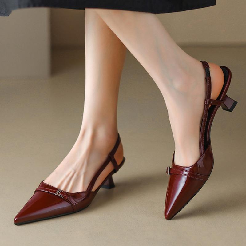 New Summer Women's Dress Shoes Patent Leather Slip on Pointed Toe Sandals Buckle