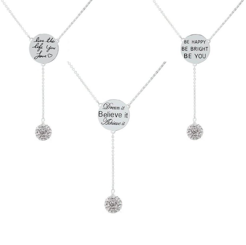 Cubic Zirconia Engraved Inspirational Necklaces