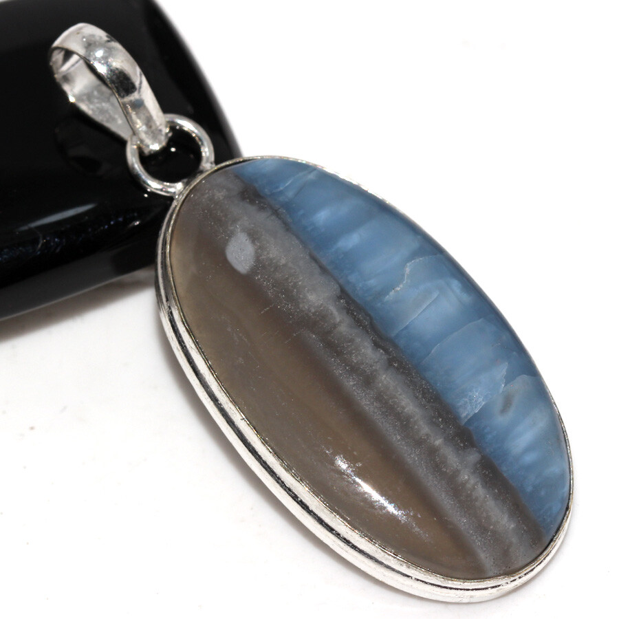 925 Silver Plated Owhyee Blue Opal Ethnic Pendant Handmade Jewelry Size 2
