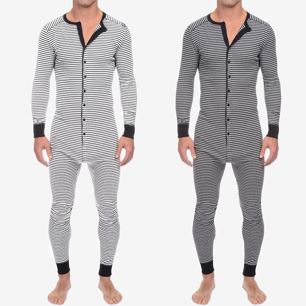 Men Long Sleeve Pants Bodysuit Jumpsuit Warm Underwear Pajamas Romper Playsuit