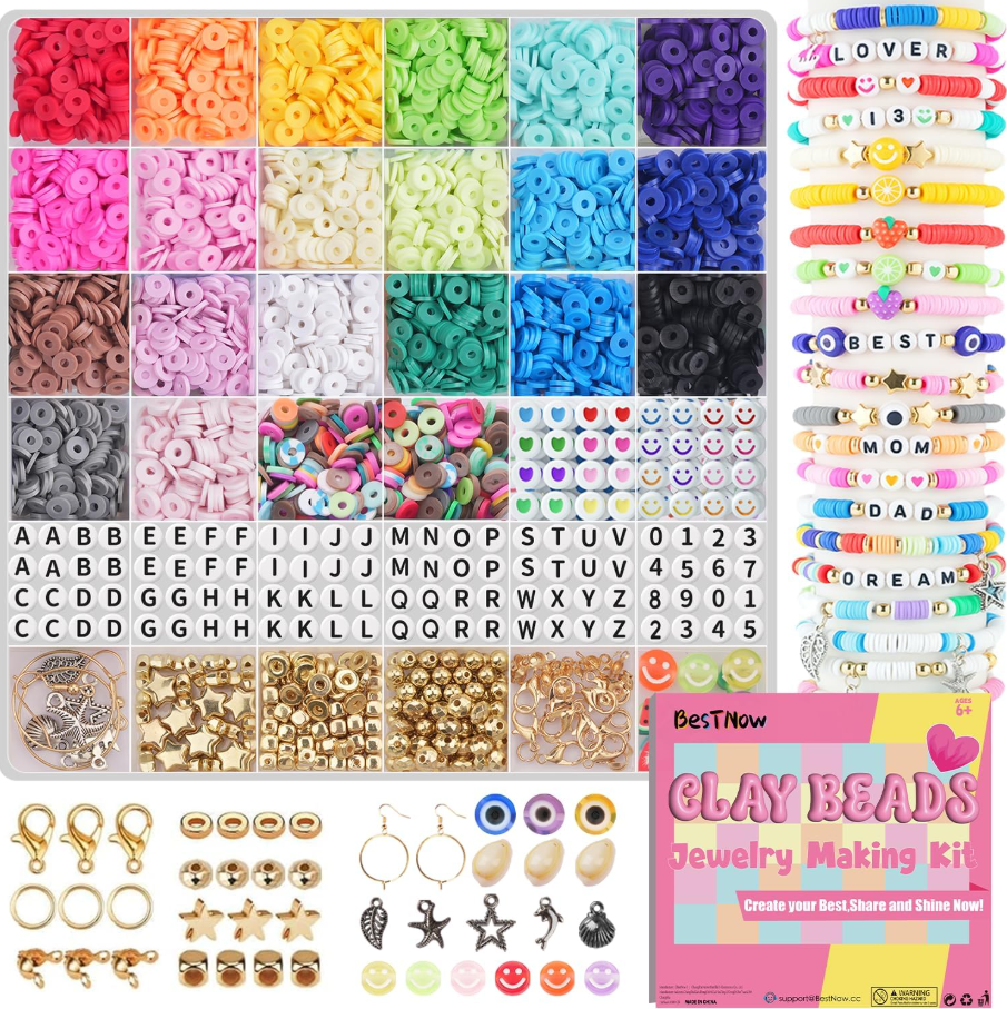 5000 Pcs Clay Beads Bracelet Making Kit Friendship Bracelet Kits Flat Beads Girl