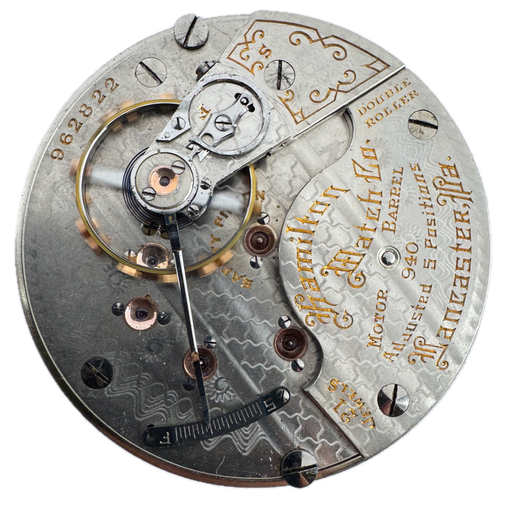 Antique 1912 Hamilton 21 Jewel Railroad Pocket Watch Movement 940 USA 18s