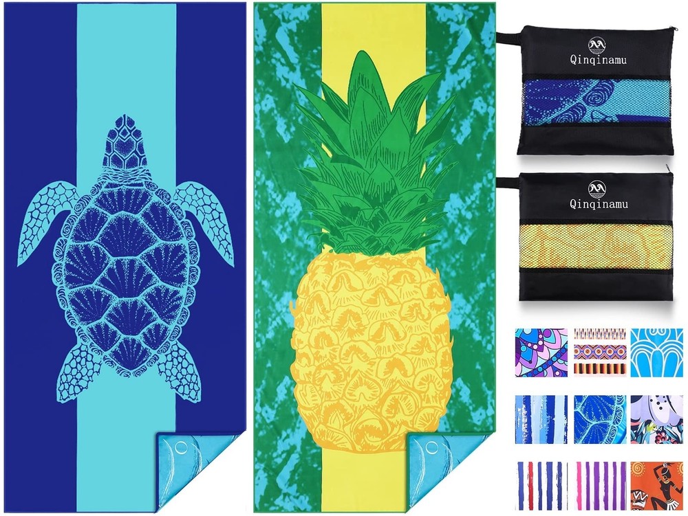 2 Pack Ultra Soft Sand-Free Beach Towels 71x32 Inches Lightweight Travel Must-Have