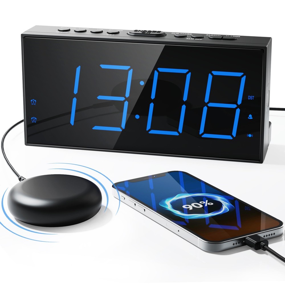 Loud Alarm Clock with Bed Shaker, Vibrating Alarm Clock for Heavy Sleepers/Ha...
