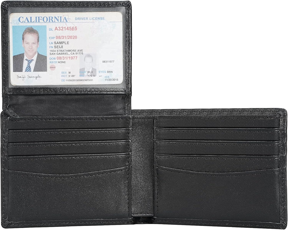 Polare RFID Blocking Cowhide Leather Bifold Wallet for Men with 2 ID Windows