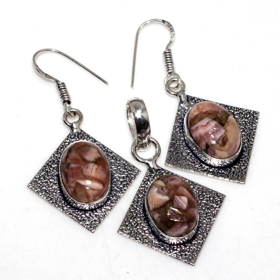 Copper Rhodochrosite Jewellery Pendant Earrings Set Size 1.8+1.5