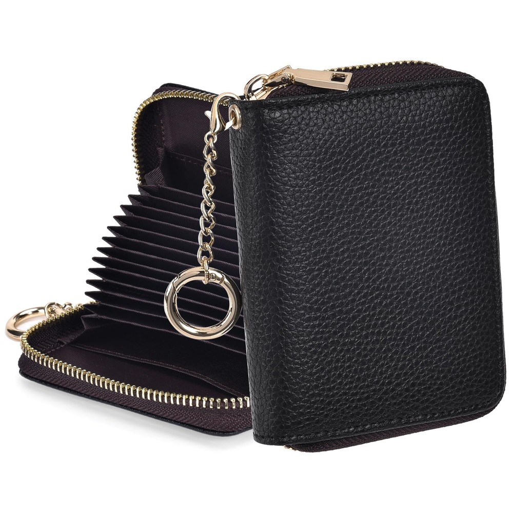 Genuine Leather Credit Card Wallet with Zipper Coin Pockets-image