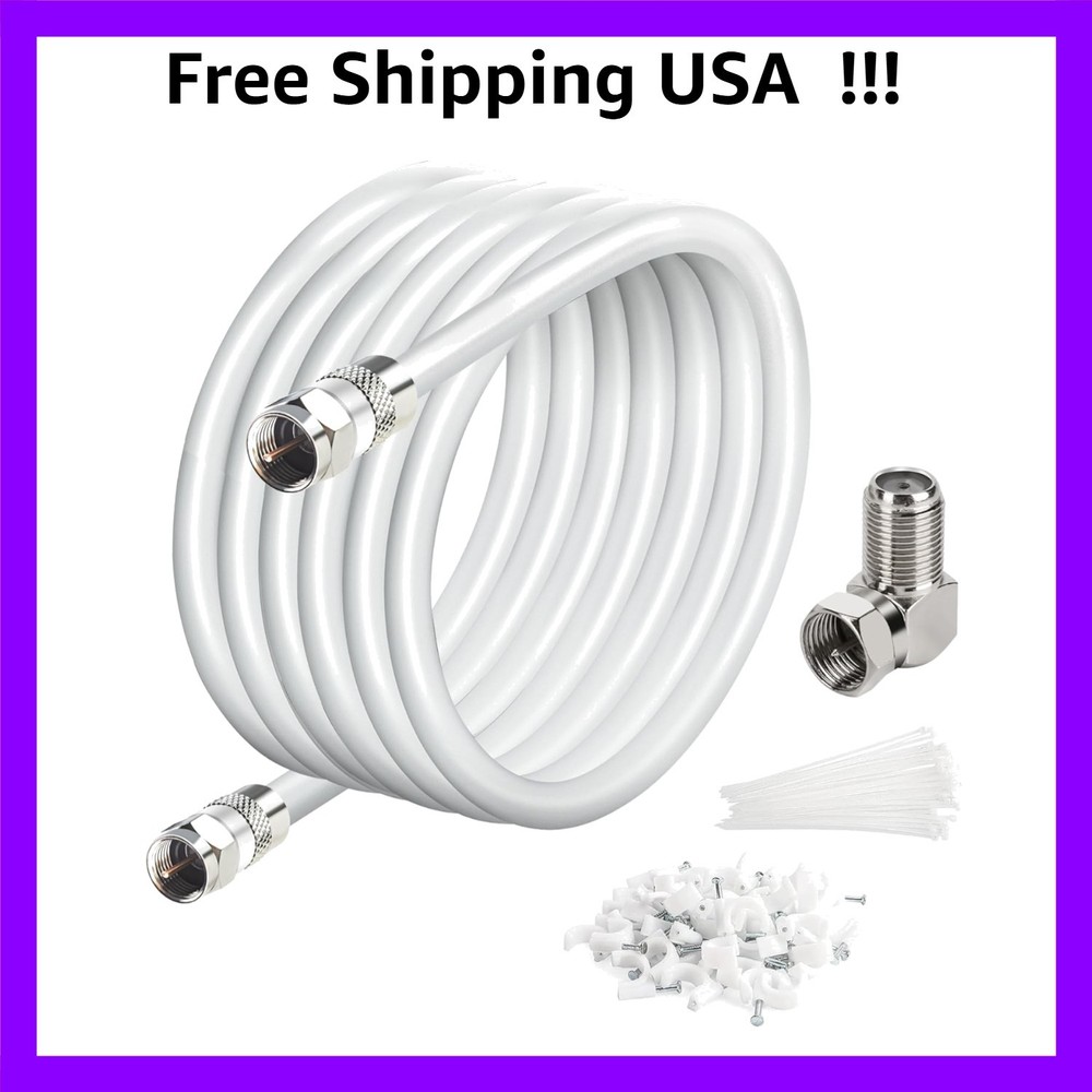 50 Ft RG6 Coaxial Coax Cable Connectors Set, Quad Shielded High-Speed Interne...