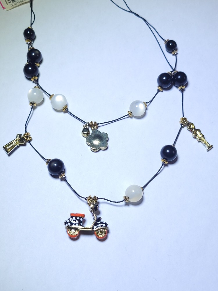 Vintage Betsey Johnson Scooter Moped Vespa Multistrand Beaded Necklace NWT Moonglow