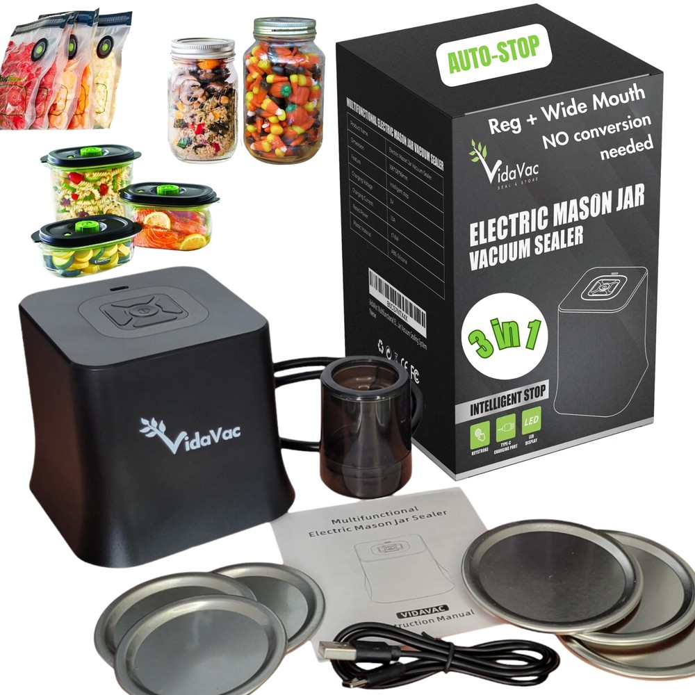 Multifunctional Electric Mason Jar Vacuum Sealer– Automatic Stop Function – C...